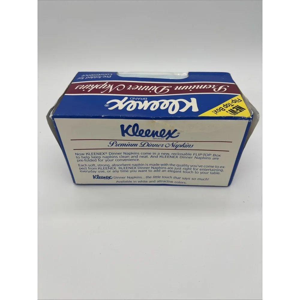 New Vintage Kleenex Dinner Napkins Flip Top‎ Box 1989 Sealed USA